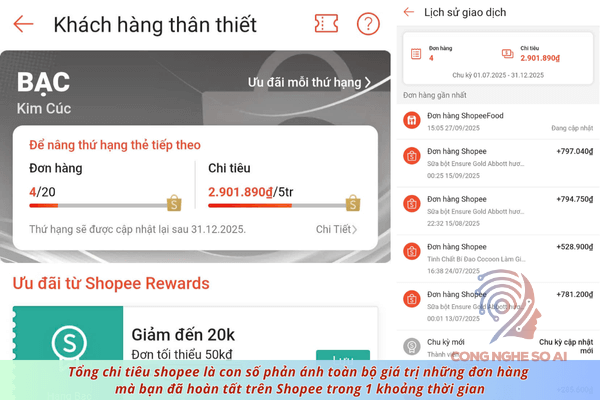Cách xem tổng số tiền đã mua trên shopee