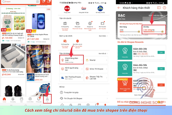 Cách xem tổng số tiền đã mua trên shopee