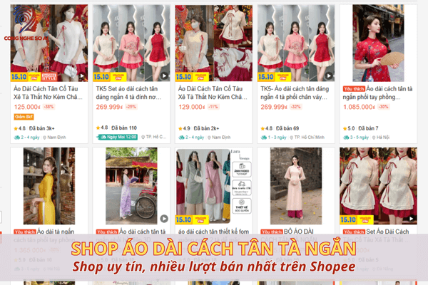 7 Shop bán áo dài cách tân tà ngắn uy tín, nhiều lượt bán nhất trên Shopee
