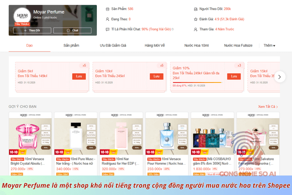 shop bán nước hoa chính hãng trên Shopee